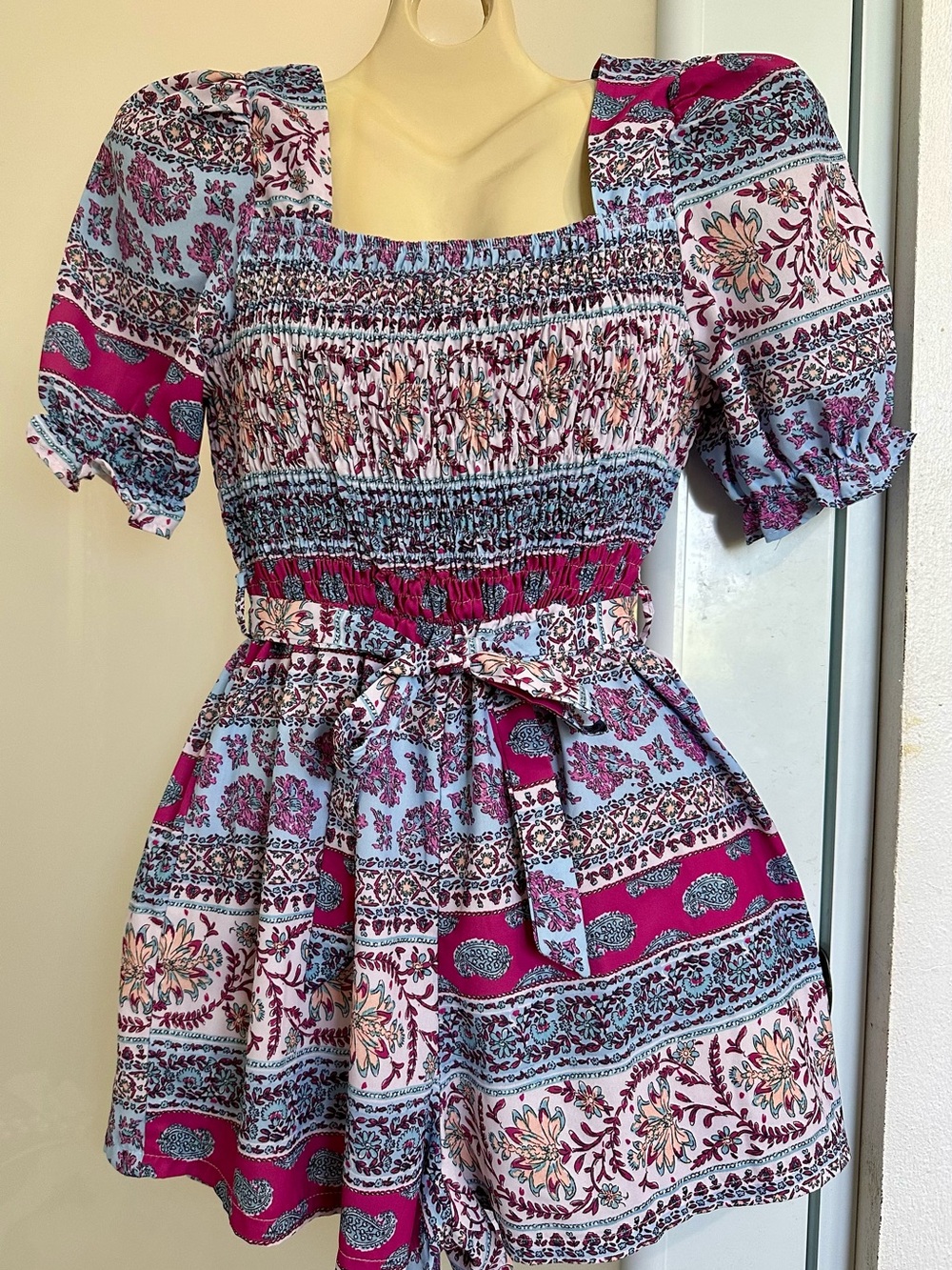 Miss California Romper in Magenta and Light Blue